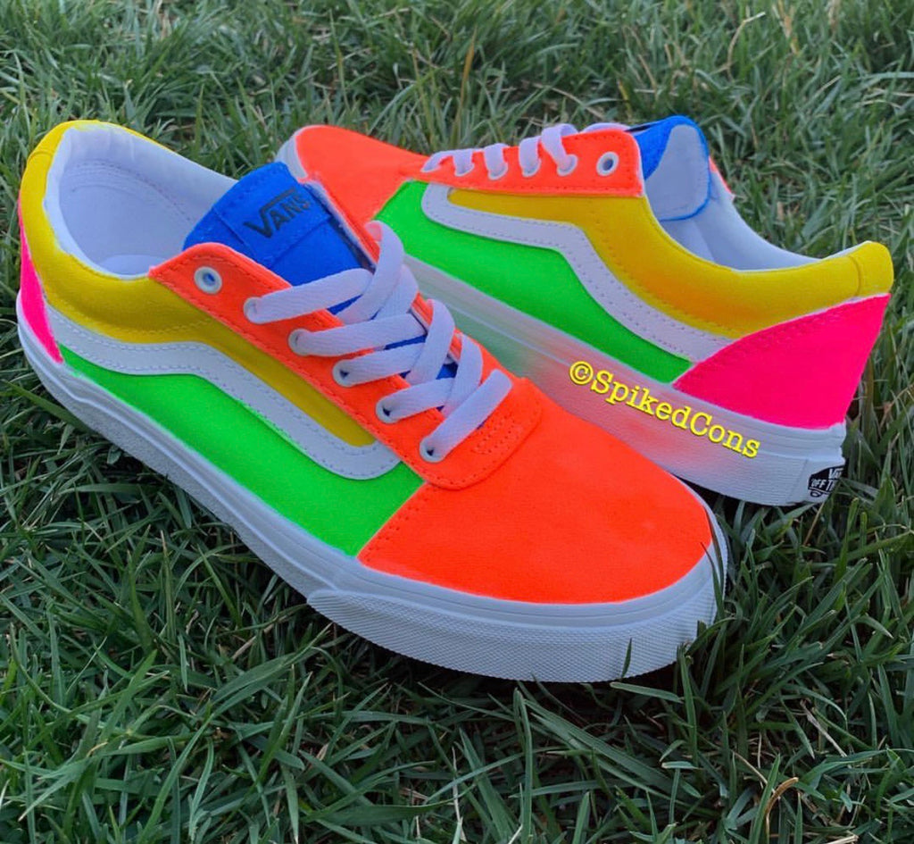 Custom Neon Vans-Old Skool Men 4-Women 5.5 / Yellow Front