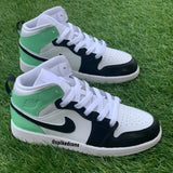 Custom Mint Green Black  and White Jordans -Grade School
