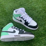 Custom Mint Green Black  and White Jordans -Grade School