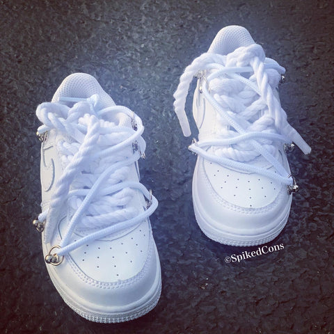 All White AF1 with Double Laces (Rope Laces & Additional Round Laces)
