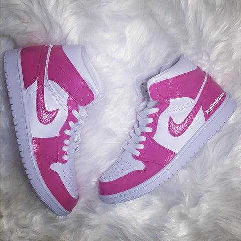 Hot Pink & White Jordan 1s -Grade School