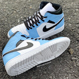 Custom Powder Blue Black and White Jordans -Grade School