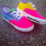 Custom Authentic Vans -Color Block Vans (purple, neon pink, green, blue, & yellow)