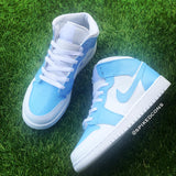 Custom Powder Blue & White Jordan 1s -Grade School