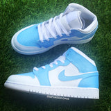 Custom Powder Blue & White Jordan 1s -Grade School