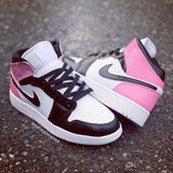 Custom Pink Black and White Jordans -Grade School