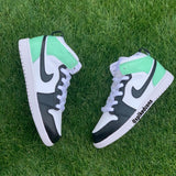 Custom Mint Green Black  and White Jordans -Grade School