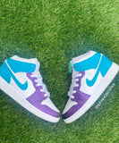 Custom Purple & Teal Jordan 1s -Grade School