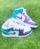 Custom Purple & Teal Jordan 1s -Grade School