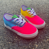 Custom Authentic Vans -Color Block Vans (purple, neon pink, green, blue, & yellow)