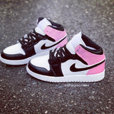 Custom Pink Black and White Jordans -Grade School