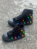 Custom All Black Neon Vans-Toddler & Youth