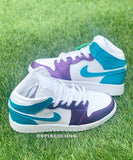 Custom Purple & Teal Jordan 1s -Grade School