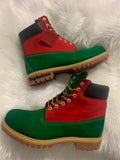Custom Green/Red Custom Timberlands **Add exact size needed in notes**