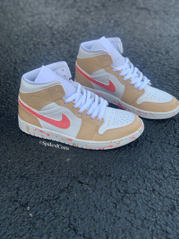 Custom Tan & Pink Jordan 1s -Grade School